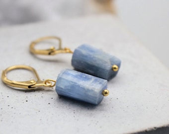 Real Kyanite Earrings, Gold Earrings, Crystal Earrings, Kyanite Crystal Jewellery, Kyanite Earrings, Zodiac Birthday Gift, May Taurus Gemini