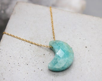 Amazonite Pendant, Amazonite Necklace, Amazonite Moon, Amazonite Crystal Necklace, Moon Pendant Zodiac Birthday Gift,