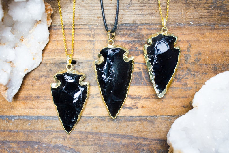 Black Obsidian Necklace Arrowhead Arrow Pendant Crystal Game of Thrones Dragon Glass Mens Birthday Gift Aries April Taurus