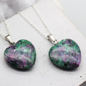 Green Pink Anyolite Necklace Anyolite Pendant Heart Crystal Pendant Crystal Necklace Healing Birthday Gift May Taurus Gemini