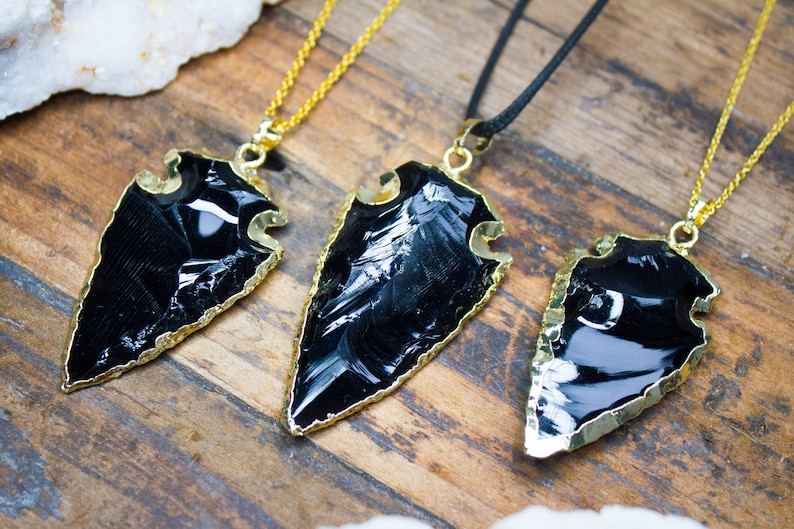 Black Obsidian Necklace Arrowhead Arrow Pendant Crystal Game of Thrones Dragon Glass Mens Birthday Gift Aries April Taurus