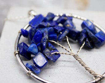 Lapis Lazuli Tree of Life Necklace Lapis Lazuli Pendant Crystal Necklace Lapis Healing Zodiac Birthday Gift May Taurus Gemini