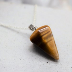 Tigers Eye Pendulum Necklace, Tigers Eye Dowsing Pendant, Crystal Pendulum, Dowsing Crystal, Crystal Necklace Birthday Gift May Taurus