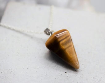 Tigers Eye Pendulum Necklace, Tigers Eye Dowsing Pendant, Crystal Pendulum, Dowsing Crystal, Crystal Necklace Birthday Gift May Taurus