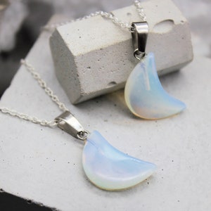 Opalite Pendant Opalite Necklace Crystal Necklace Moon Pendant Crescent Pendant Opalite Zodiac Birthday Gift May Taurus Gemini