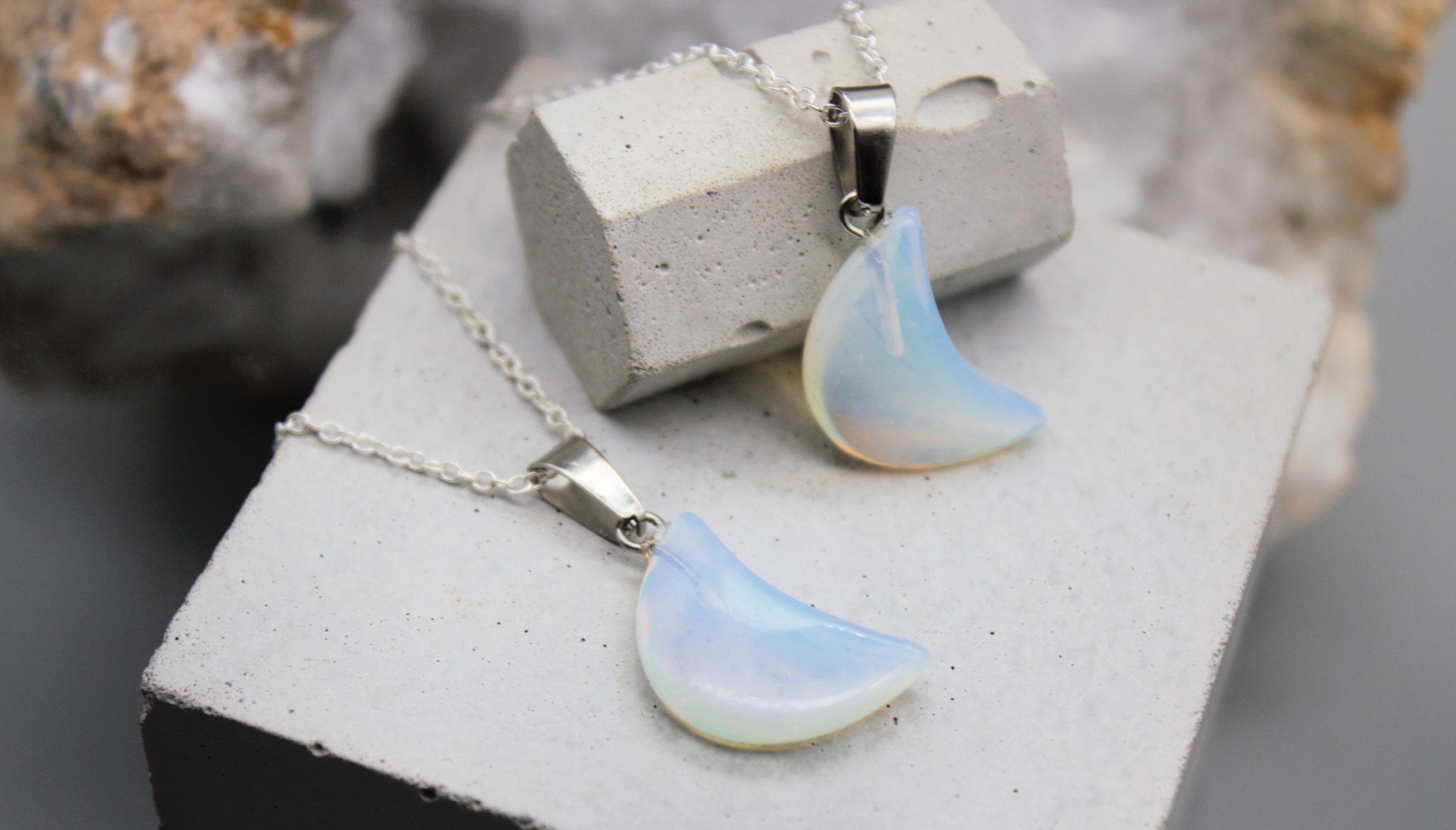 Opalite Pendant Opalite Necklace Crystal Necklace Moon Pendant Crescent Pendant Opalite Zodiac Birthday Gift May Taurus Gemini