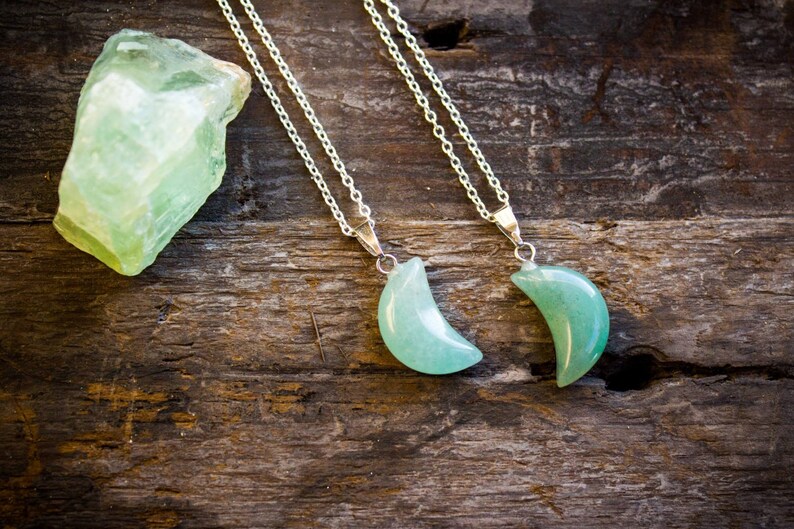 Aventurine Necklace Polished Jewellery Moon Crystal Healing Jade Crescent Pendant Mens Birthday Unique Unusual Gift Cancer July Leo July
