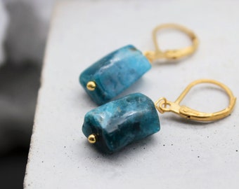 Real Apatite Earrings, Gold Earrings, Crystal Earrings, Apatite Crystal Jewellery, Apatite Gold Earrings, Zodiac Birthday Gift May Taurus