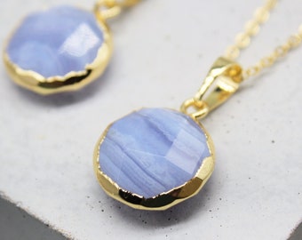 Chalcedony Pendant Chalcedony Necklace Crystal Necklace Crystal Pendant Faceted Gold Jewellery Birthday Gift May Taurus Gemini