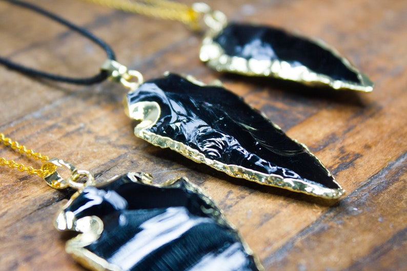 Black Obsidian Necklace Arrowhead Arrow Pendant Crystal Game of Thrones Dragon Glass Mens Birthday Gift Aries April Taurus