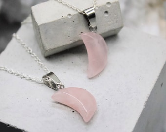 Real Rose Quartz Moon Necklace, Rose Quartz Moon Pendant, Real Rose Quartz Necklace, Rose Quartz Pendant, Crystal Necklace, Crystal Pendant