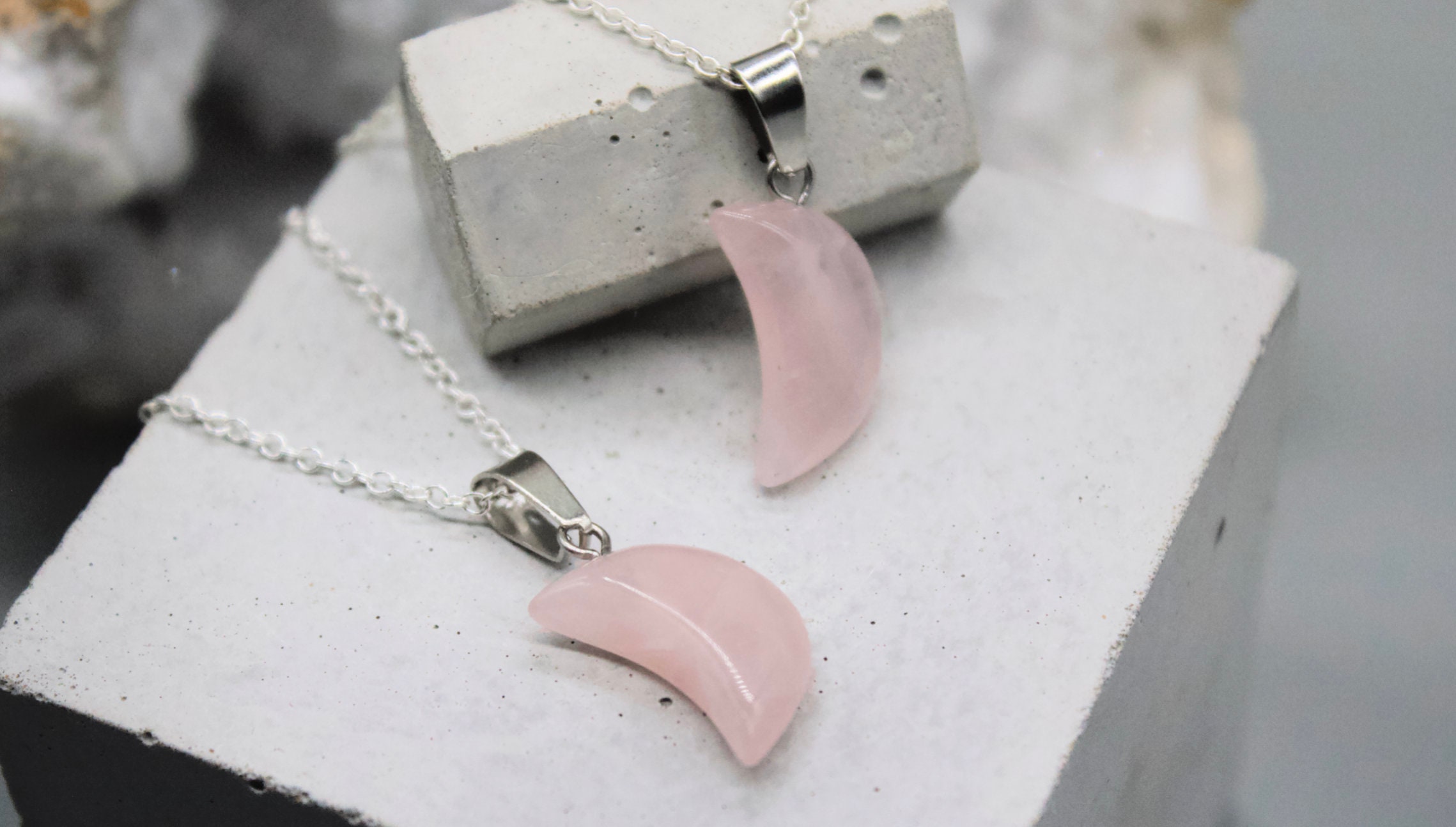 Rose quartz clearance moon necklace