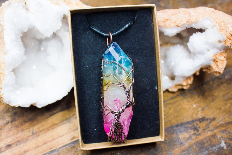 Rainbow Quartz Necklace Clear Quartz Pendant Rainbow Pendant Natural Crystal Gold Birthday Gift Unique Aries April Taurus