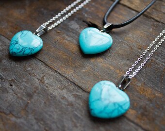 Turquoise Howlite Pendant, Turquoise Howlite Heart Necklace, Blue Howlite Pendant, Crystal Necklace, Zodiac Birthday Gift