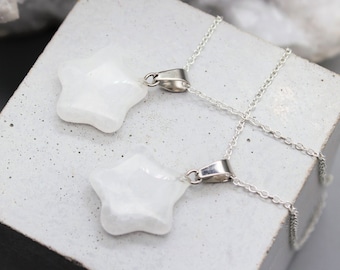Clear Quartz Star Necklace: Sterling Silver Crystal Pendant
