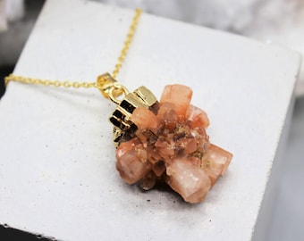Aragonite Crystal Pendant Necklace: 925 Sterling Silver or Gold Plated Chain