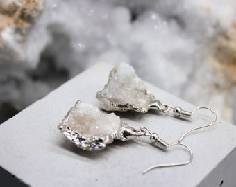 Druzy Earrings Druzy Quartz Earrings Druzy Jewellery Clear Quartz Earrings Crystal Healing May Taurus Gemini