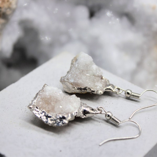 Druzy Earrings Druzy Quartz Earrings Druzy Jewellery Clear Quartz Earrings Crystal Healing May Taurus Gemini