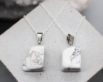 White Howlite Necklace Howlite Pendant Crystal Necklace Crystal Pendant Howlite Jewellery Zodiac Birthday Gift May Taurus Gemini