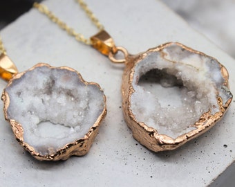 Druzy Pendant Druzy Necklace Crystal Necklace Crystal Pendant Druzy Jewellery Clear Quartz Zodiac Birthday Gift May Taurus Gemini