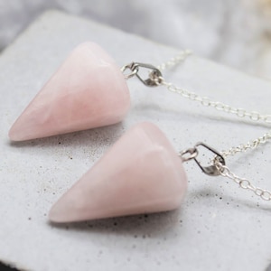 Real Rose Quartz Pendulum Necklace, Rose Quartz Pendulum Pendant, Real Rose Quartz Necklace, Rose Quartz Dowsing Pendant, Crystal Necklace