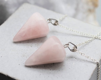 Rose Quartz Pendulum Necklace: Sterling Silver Dowsing Pendant