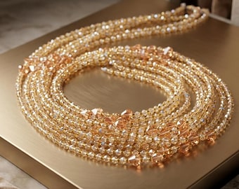 Elegantes contas de cintura com detalhes dourados | Joias corporais de cristal feitas à mão