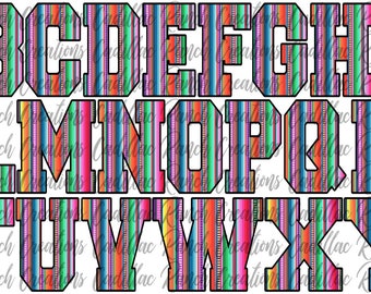 serape alphabet font with numbers for sublimation, letters, clipart, PNG, digital download, graphic design