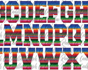 Serape alphabet letters font, PNG, graphic design, sublimation, clipart, digital download