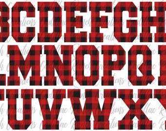 red buffalo plaid alphabet letters font, PNG, sublimation, graphic design, digital download
