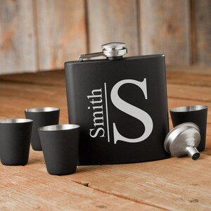 Black Flask Set - Flask & 4 Shot Glasses