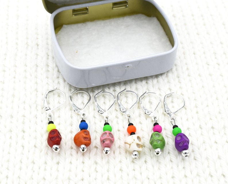 Crochet Tools Locking Marker Knitting Gift Dia de los Muertos Stitch Marker Gift for Girlfriend Skulls Crochet Progress Keepers