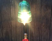 Glass Insulator Steampunk Table Lamp Valve Switch Black Iron Pipe Handmade