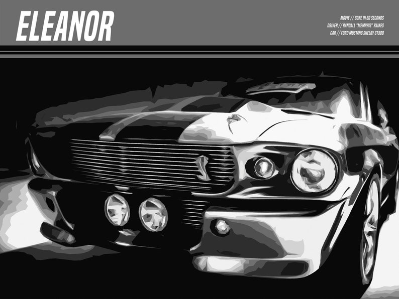 Eleanor Poster Ford Mustang Shelby GT500 Gone in 60 Seconds Custom Movies Posters Angelina Jolie, Nicolas Cage, Sports Car Posters image 1