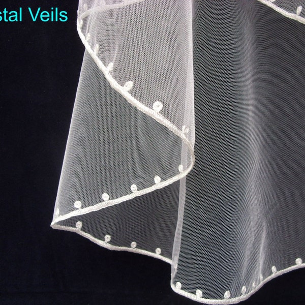 Wedding Veil - "Point d'esprit" pattern - Cornely freehand embroidery - UK made.