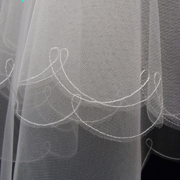 2 tier Bridal Veil - "Line & Loop" pattern- UK made - Cornely freehand embroidery - All sizes!