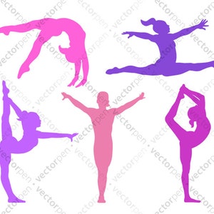 5 Vrouwelijke Gymnast stelt Pictogrampak (reeks 2). Gymnastiek Clip Art voor Scrapbooking, Cricut, en Vinly Projecten. Digitaal downloaden