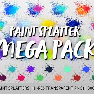 May include: A set of 31 high-resolution paint splatters in various colors, perfect for adding a creative touch to your digital designs. The PNG files are transparent, allowing you to easily layer them onto any background.