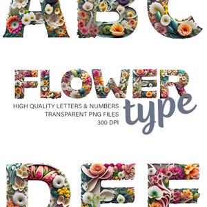 Clipart de type fleur | Type décoré floral pour le scrapbooking, la fabrication de cartes, etc. | Téléchargement numérique