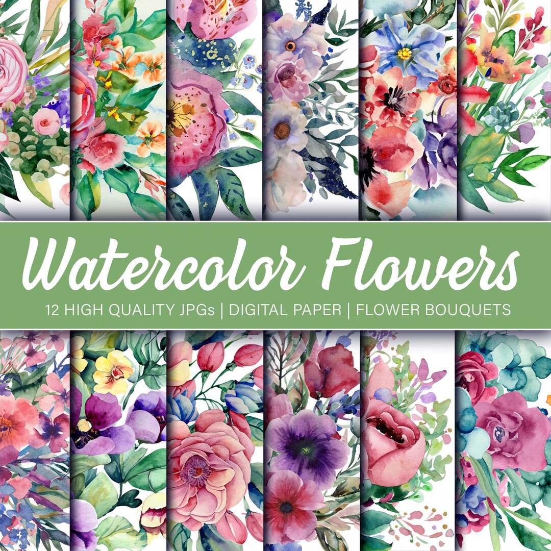 Watercolor Flower Bouquets Digital Paper Set | High Quality JPG ...