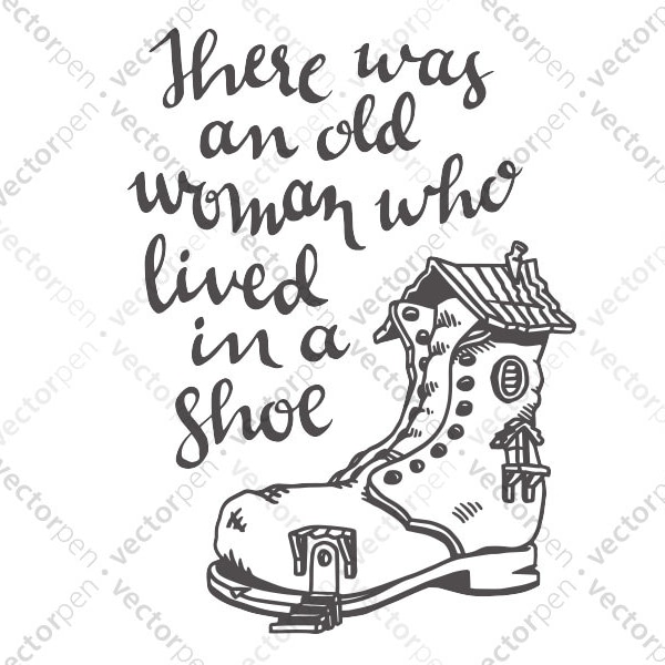 Old Woman in a Show Nursery Rhyme SVG. Kids Room Art or Scrapbooking file for Cricut, Silhouette, and Vinly Projects. Digital Download