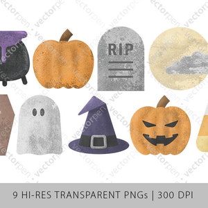 Colorful Transparent Halloween PNG Icon Pack | Sublimation or Printing Artwork | 9 High Quality PNGs | Digital Download