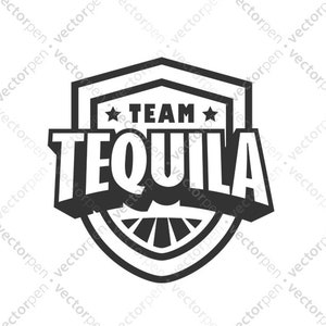 Puede incluir: Logotipo en blanco y negro con forma de escudo y el texto "TEAM TEQUILA" en una fuente en negrita y estilizada.