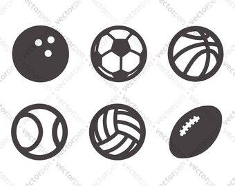 Football, Basketball, Soccer ball, Volleyball, bowling ball and baseball Icon Pack for Scrapbooking, Cricut and Silhouette. Digital Download