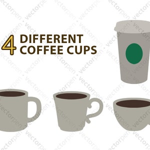 Coffee Cup SVG Collection. Starbucks, Espresso, Mug, and Fancy cups. Scrapbook use in Cricut and Silhouette Studio. Digital Download.
