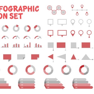 Infographic set van SVG iconen. Inclusief cirkeldiagrammen, vlaggen, grafieken, meters en meer! Digitaal downloaden