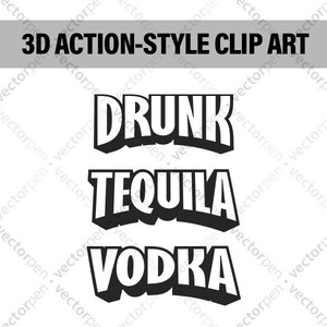 ClipArt alcol 3D con icone tipo / tequila, ubriaco e vodka in stile azione / Per scrapbooking, disegni, arte, ecc / Download digitale