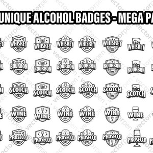 40 etichette della squadra alcolica/collezione di icone badge/patch personalizzate di clip art per whisky e vino/album di ritagli, disegni, arte, ecc./download digitale