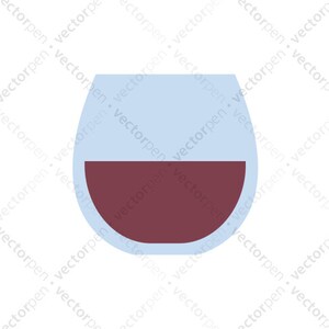 May include: A glass of red wine in a clear glass with a light blue rim.
