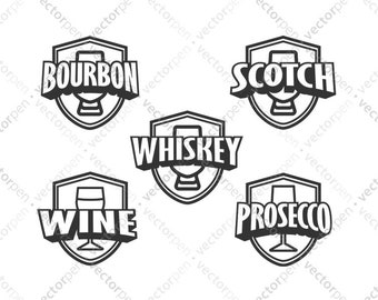 5 Alcohol Team Badges | Icon Collection 01 | Custom Whiskey & Wine Clip art patches | Scrapbooking, designs, art, etc | Digital Download